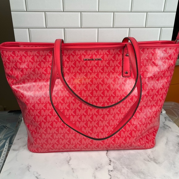 Michael Kors Logo Carter  Tap Zip  Tote Bag Geranium - Picture 5 of 9